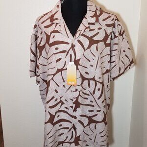 Malibu by Drill Clothing Co Mens 3XL Button Up Shirt Brown Palm Leaves Beach NWT
